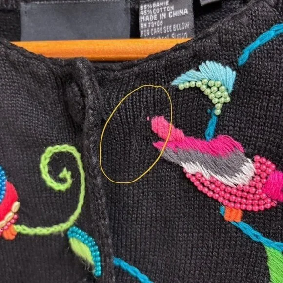 Michael Simon Women Bird Embroidered Beaded Cardigan Size S Colorful Art to Wear - Picture 6 of 13